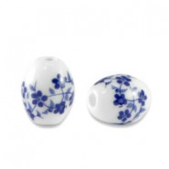 Keramik Perle Oval 8x5mm White-Delft blue